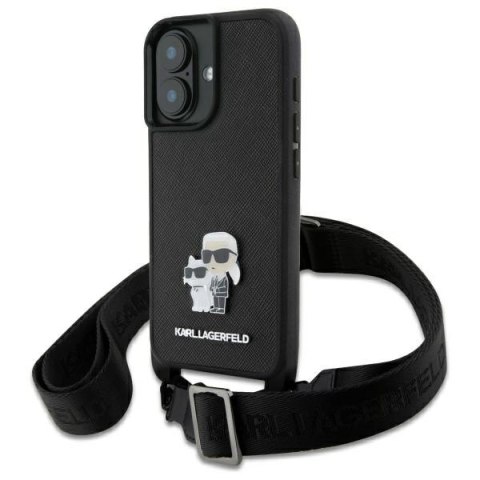 Karl Lagerfeld KLHCP16SSAKCPBK iPhone 16 6.1" czarny/black hardcase Saffiano Karl&Choupette Metal Pin CBDY Strap