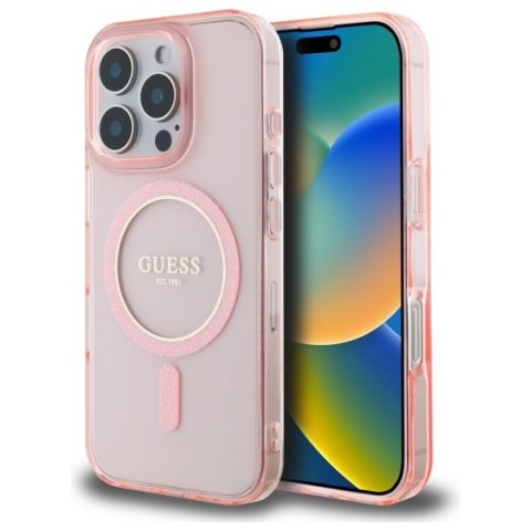 Guess GUHMP16XHFGEREP iPhone 16 Pro Max 6.9" różowy/pink hardcase IML Glitter Circle MagSafe