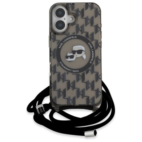 Karl Lagerfeld KLHMP16SHCKCKLCK iPhone 16 6.1" czarny/black hardcase IML Crossbody Monogram Karl & Choupette Head MagSafe