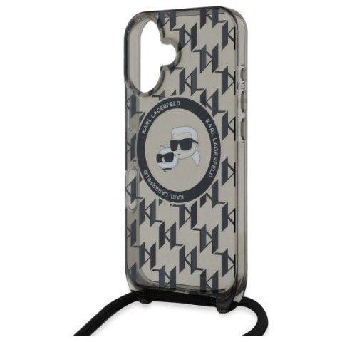 Karl Lagerfeld KLHMP16SHCKCKLCK iPhone 16 6.1" czarny/black hardcase IML Crossbody Monogram Karl & Choupette Head MagSafe