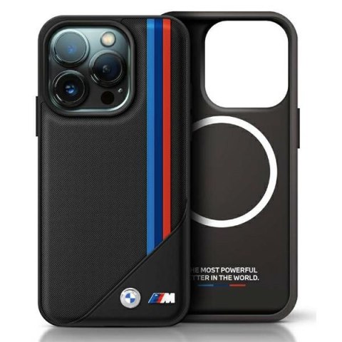 BMW nakładka do iPhone 16 Pro 6,3" BMHMP16L23PUTRK Hardcase M Meshed Tricolor Stripes MagSafe czarna