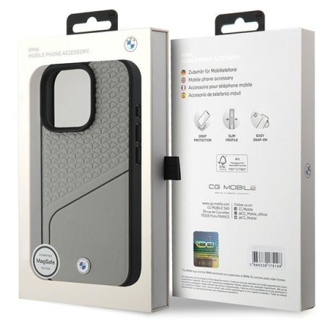 BMW nakładka do iPhone 16 Pro 6,3" BMHMP16L23RDCLG Hardcase Sign Leather Textured and Line MagSafe szara