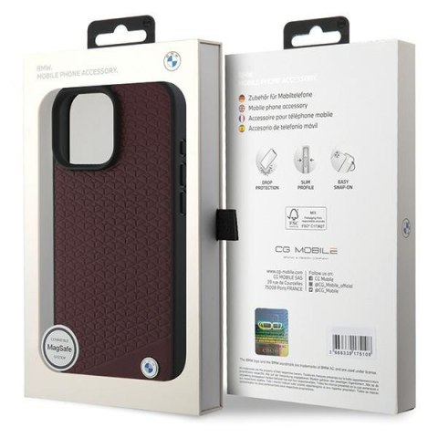 BMW nakładka do iPhone 16 Pro Max 6,9" BMHMP16X23RDDR Hardcase Sign Leather Diamond Metal Logo MagSafe czerwona