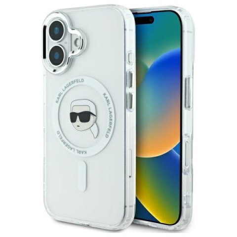 Karl Lagerfeld nakładka do iPhone 16 6,1" KLHMP16SHLSKIH biała Hardcase IML Metal Karl Head MagSafe