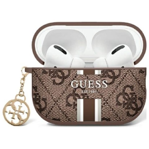 Guess etui PU 4G Printed Stripes Charm do AirPods 1/2 brązowe