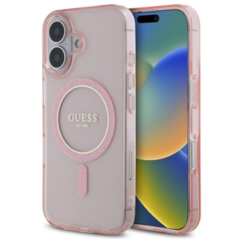 Guess nakładka HC MagSafe IML Glitter Circle do iPhone 16 6,1" różowa