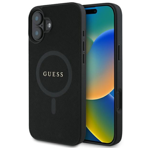 Guess nakładka do iPhone 16 Plus 6,7" GUHMP16MPSAHMCK czarna hardcase Saffiano Classic Logo MagSafe