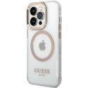 Guess GUHMP15XHTRMD iPhone 15 Pro Max 6.7" złoty/gold hard case Metal Outline Magsafe