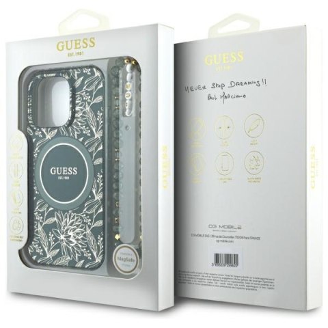 Guess GUHMP16XHCPOFPA iPhone 16 Pro Max 6.9" zielony/green hardcase IML Flowers Allover Electro With Pearl Strap MagSafe