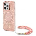 Guess GUHMP16LHCPOFPP iPhone 16 Pro 6.3" różowy/pink hardcase IML Flowers Allover Electro With Pearl Strap MagSafe