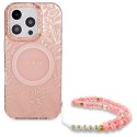 Guess GUHMP16LHCPOFPP iPhone 16 Pro 6.3" różowy/pink hardcase IML Flowers Allover Electro With Pearl Strap MagSafe