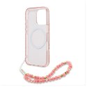 Guess GUHMP16LHCPOFPP iPhone 16 Pro 6.3" różowy/pink hardcase IML Flowers Allover Electro With Pearl Strap MagSafe