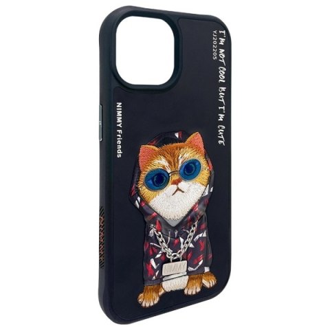Nimmy etui iPhone 15 6.1" czarny/black Glasses Cool Cat