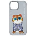 Nimmy etui iPhone 15 6.1" szary/gray Glasses Cool Cat