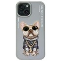 Nimmy etui iPhone 15 6.1" szary/gray Glasses Cool Dog