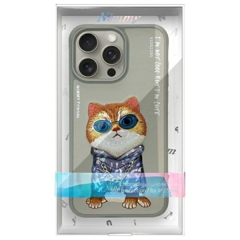 Nimmy etui iPhone 15 Pro 6.1" szary/gray Glasses Cool Cat