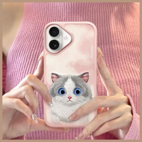 Nimmy etui iPhone 16 6.1 różowy/pink Big Eyed Pet 2.0 Cat