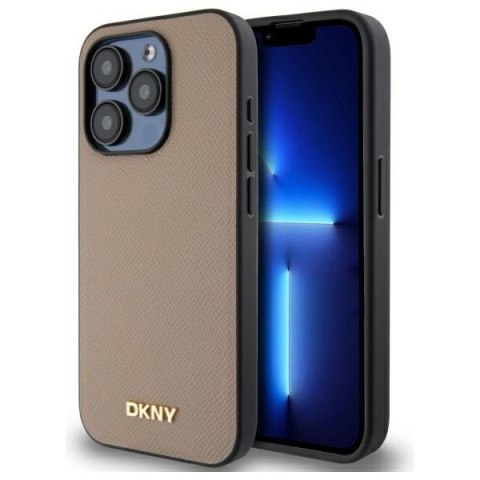 DKNY DKHMP15XPGHLME iPhone 15 Pro Max 6.7" beżowy/beige hardcase Grained Metal Logo MagSafe