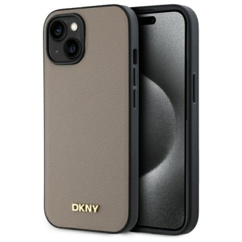 DKNY DKHMP15SPGHLME iPhone 15 6.1" beżowy/beige hardcase Grained Metal Logo MagSafe