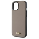 DKNY DKHMP15SPGHLME iPhone 15 6.1" beżowy/beige hardcase Grained Metal Logo MagSafe