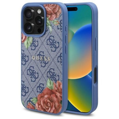 Guess GUHMP16SP4ROPEMCB iPhone 16 6.1" niebieski/blue hardcase 4G Flowers Print MagSafe