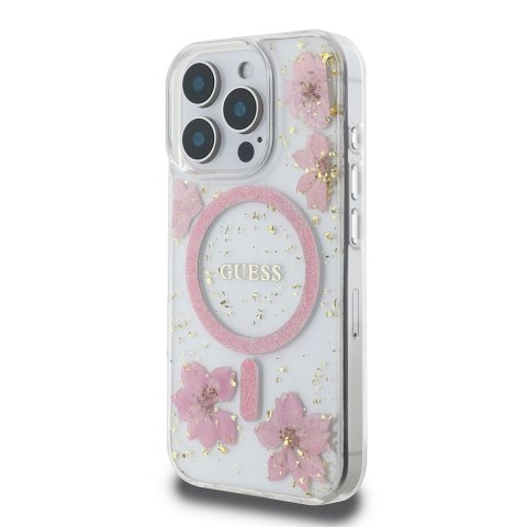 Guess GUHMP16LRBFGFGMP iPhone 16 Pro 6.3" różowy/pink hardcase Resin Flower Glitter MagSafe