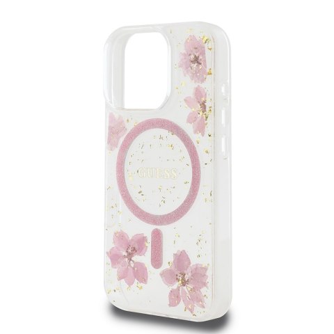 Guess GUHMP16LRBFGFGMP iPhone 16 Pro 6.3" różowy/pink hardcase Resin Flower Glitter MagSafe