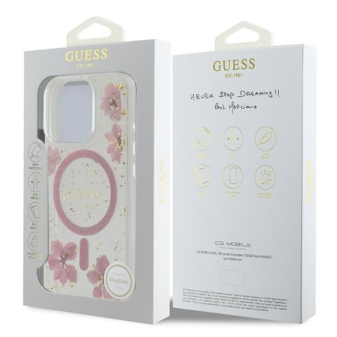 Guess GUHMP16LRBFGFGMP iPhone 16 Pro 6.3" różowy/pink hardcase Resin Flower Glitter MagSafe