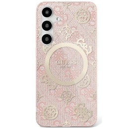 Etui Guess 4G Background Gold Electroplated Peony Pattern MagSafe do Samsung Galaxy S25 różowy