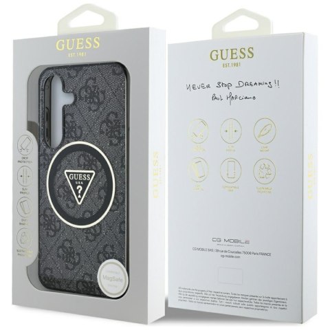 Etui Guess 4G Glitter Triangle Buttons MagSafe do Samsung Galaxy S25 Plus czarny