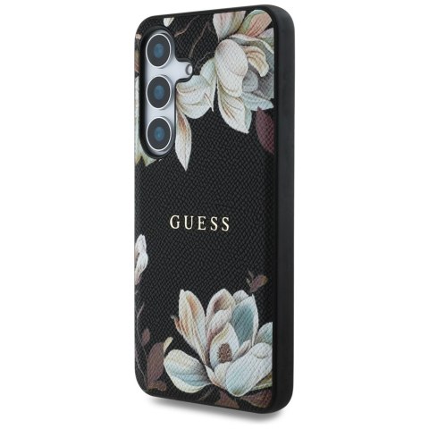 Etui Guess Grained Printed Flower Pattern MagSafe do Samsung Galaxy S25 czarny