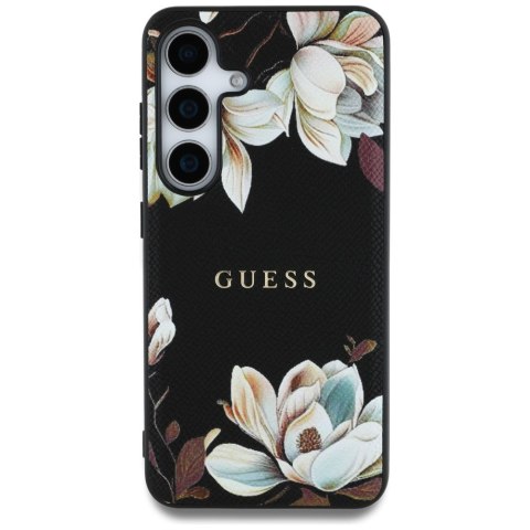 Etui Guess Grained Printed Flower Pattern MagSafe do Samsung Galaxy S25 czarny