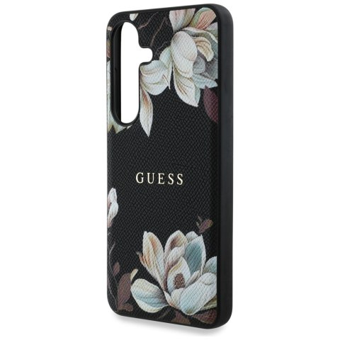Etui Guess Grained Printed Flower Pattern MagSafe do Samsung Galaxy S25 czarny