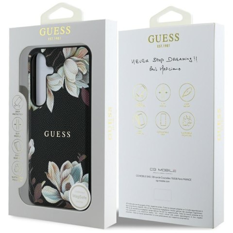 Etui Guess Grained Printed Flower Pattern MagSafe do Samsung Galaxy S25 czarny