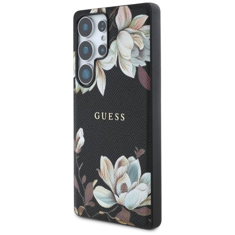 Etui Guess Grained Printed Flower Pattern MagSafe do Samsung Galaxy S25 Ultra czarny