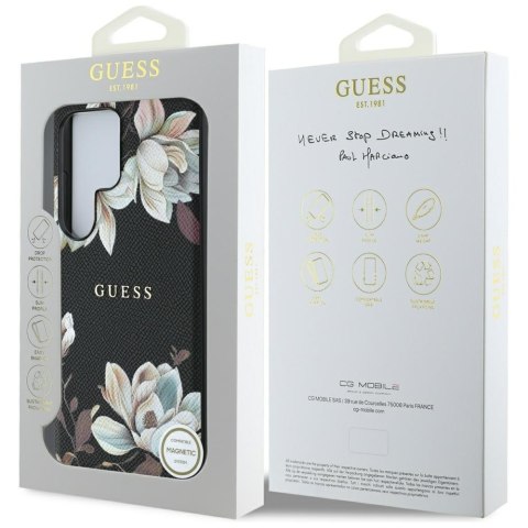 Etui Guess Grained Printed Flower Pattern MagSafe do Samsung Galaxy S25 Ultra czarny