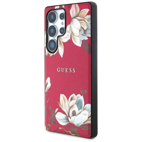 Etui Guess Grained Printed Flower Pattern MagSafe do Samsung Galaxy S25 Ultra fuksja