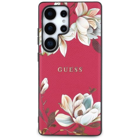 Etui Guess Grained Printed Flower Pattern MagSafe do Samsung Galaxy S25 Ultra fuksja