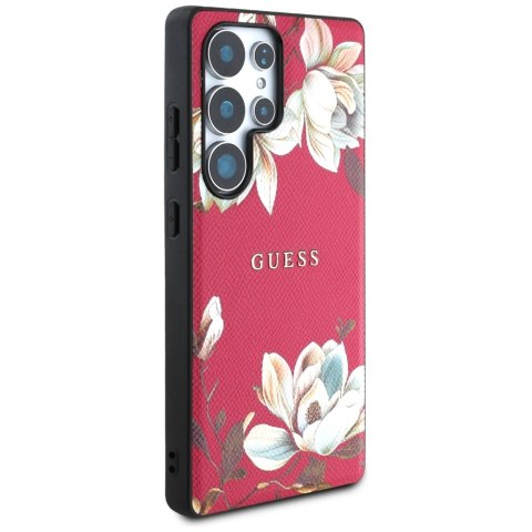 Etui Guess Grained Printed Flower Pattern MagSafe do Samsung Galaxy S25 Ultra fuksja