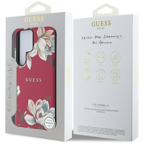 Etui Guess Grained Printed Flower Pattern MagSafe do Samsung Galaxy S25 Ultra fuksja