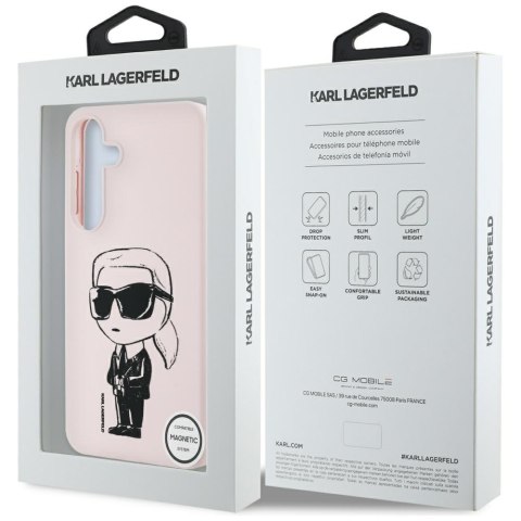 Etui Karl Lagerfeld Silicone Graffiti Ikonik Printed Logo MagSafe Samsung Galaxy S25 różowy