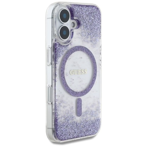 Etui Guess HC Resin Bottom Glitter do iPhone 16 MagSafe fioletowy