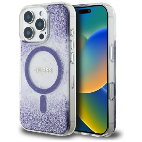 Etui Guess HC Resin Bottom Glitter do iPhone 16 Pro Max MagSafe fioletowy