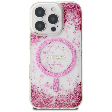 Etui Guess HC Resin Bottom Glitter do iPhone 16 Pro Max MagSafe różowy