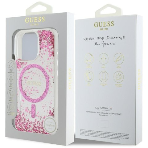 Etui Guess HC Resin Bottom Glitter do iPhone 16 Pro Max MagSafe różowy