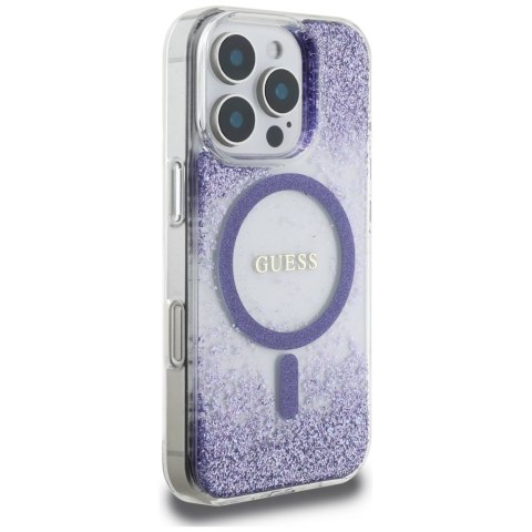 Etui Guess HC Resin Bottom Glitter do iPhone 16 Pro MagSafe fioletowy