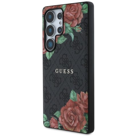 Etui Guess Leather 4G Flowers Print Metal Classic Logo MagSafe Samsung Galaxy S25 Ultra czarny