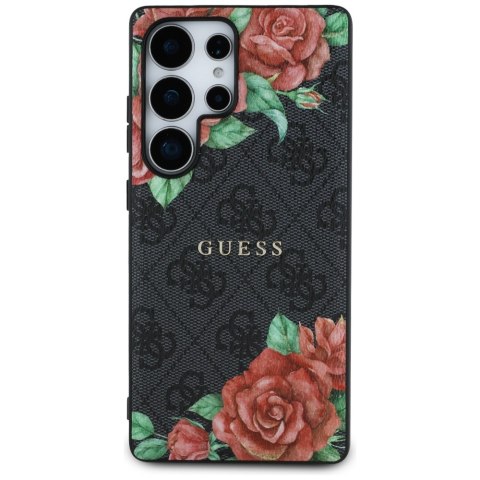 Etui Guess Leather 4G Flowers Print Metal Classic Logo MagSafe Samsung Galaxy S25 Ultra czarny