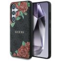 Etui Guess Leather 4G Flowers Print Metal Classic Logo MagSafe Samsung Galaxy S25 czarny