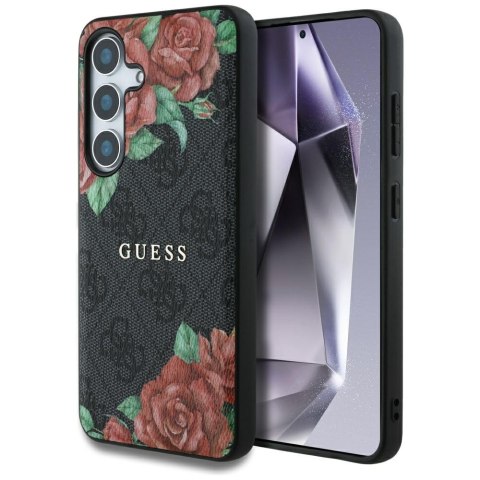 Etui Guess Leather 4G Flowers Print Metal Classic Logo MagSafe Samsung Galaxy S25 czarny